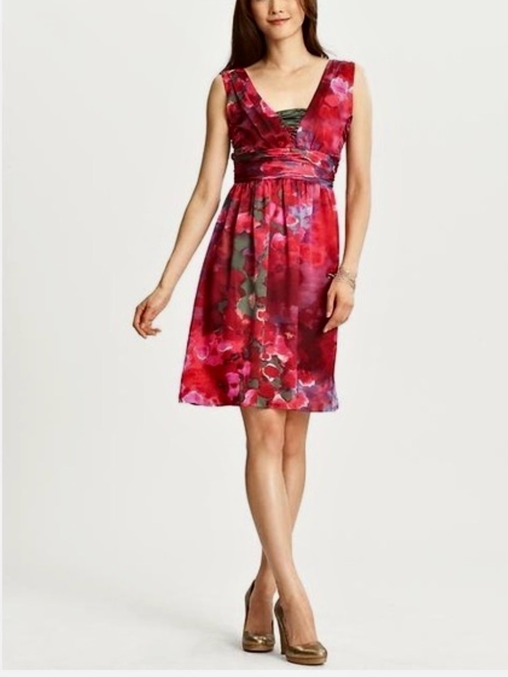 Banana Republic Silk A-Line Pleated Ruched Empire Mini Dress Size 6